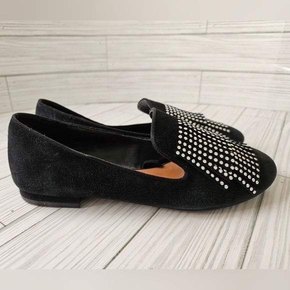 Zara Suede Loafers with Silver Studded Fringe Women's Size 6.5 / 37 - Picture 4 of 11